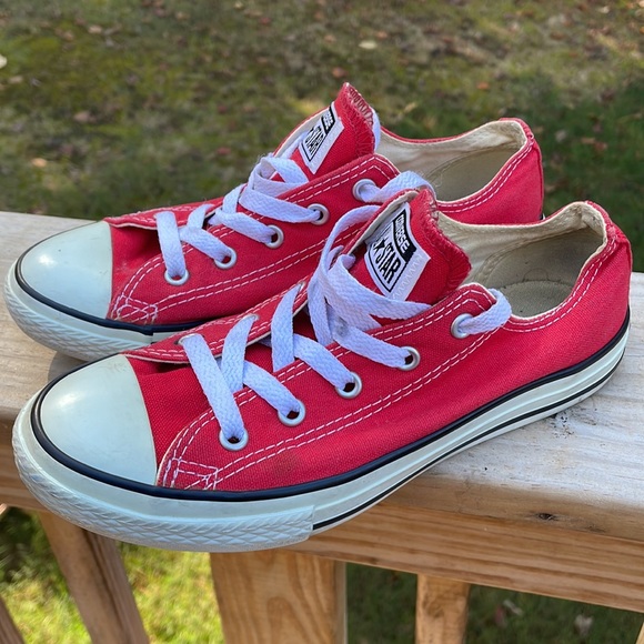 Converse All-Star Low Cut RED Sneakers Size Youth 3 - Picture 7 of 10